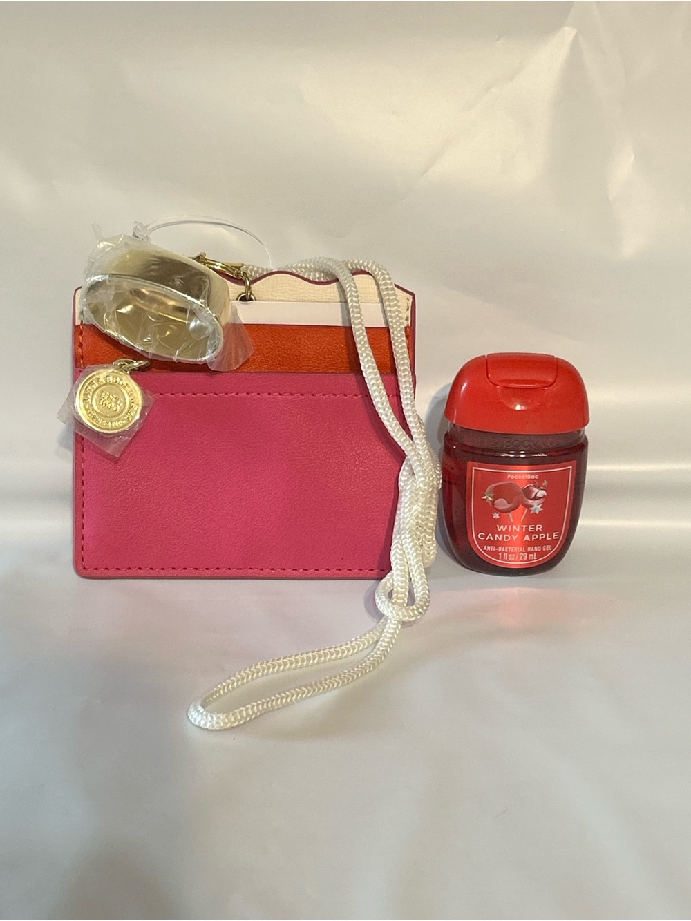 Bath & Body Works Cardholder with Gold Charm and White Lanyard Winter Candy Appl